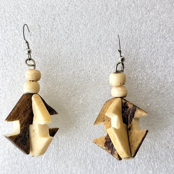 Handbeaded Wood Inspired Earrings - Picture 1 of 8